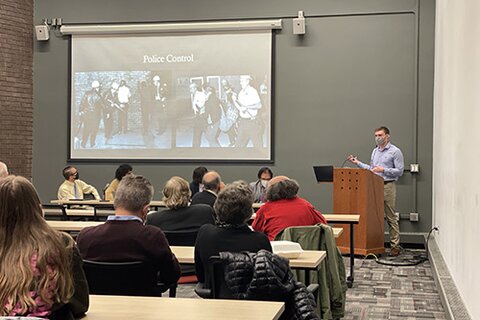 Connor Barnes presents at the 2021 History Showcase.